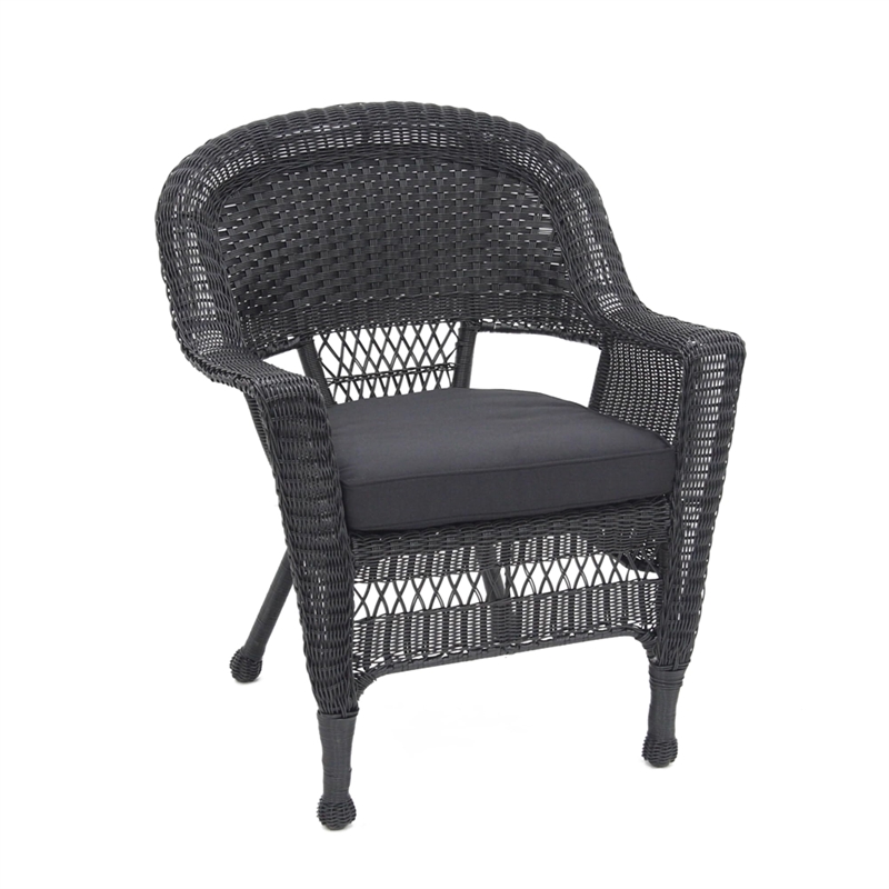 Jeco 5 Piece Resin Wicker Outdoor Patio Dining Set in Black with Black Cushion