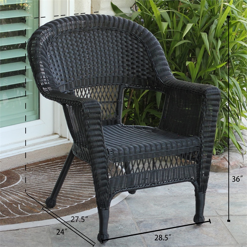 Jeco 5 Piece Resin Wicker Outdoor Patio Dining Set in Black with Black Cushion