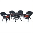 Jeco 5 Piece Wicker Patio Dining Set in Black and Red