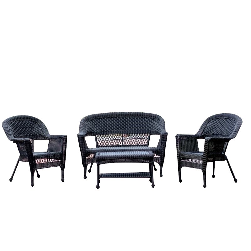 Jeco 4 Piece Resin Wicker Modern Patio Sofa Set in Black