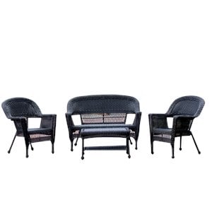 Jeco 4 Piece Resin Wicker Modern Patio Sofa Set in Black
