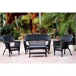Jeco 4 Piece Resin Wicker Modern Patio Sofa Set in Black