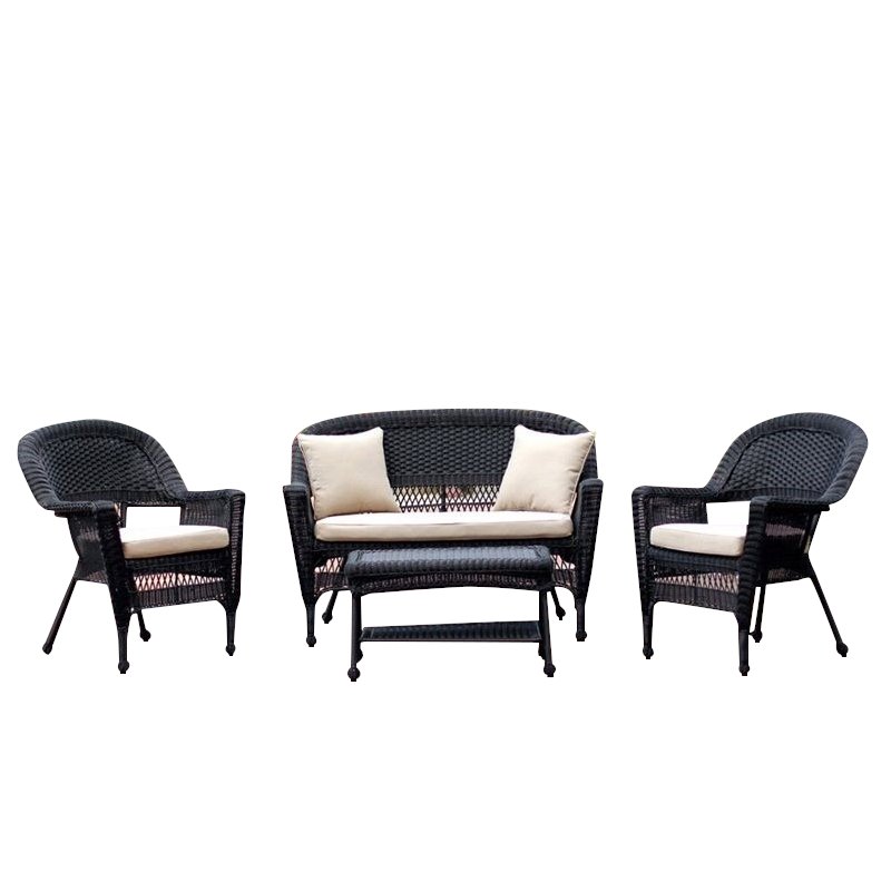 Jeco 4pc Wicker Conversation Set in Black with Tan Cushions