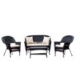 Jeco 4pc Wicker Conversation Set in Black with Tan Cushions