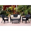 Jeco 4pc Wicker Conversation Set in Black with Tan Cushions