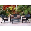 Jeco 4pc Wicker Conversation Set in Black with Cococa Brown Cushions