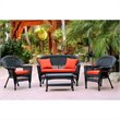 Jeco 4pc Wicker Conversation Set in Black with Red Orange Cushions