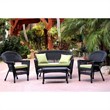 Jeco 4pc Wicker Conversation Set in Black with Green Cushions