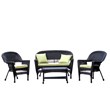 Jeco 4pc Wicker Conversation Set in Black with Green Cushions