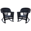 Jeco Wicker Rocker Chair in Black with Tan Cushion (Set of 2)