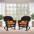 Jeco Wicker Rocker Chair in Black with Orange Cushion (Set of 2)