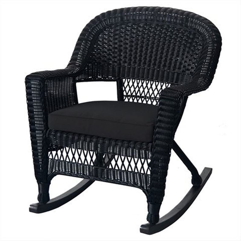 Jeco Wicker Rocker Chair in Black with Black Cushion (Set of 2)