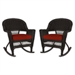 Jeco Wicker Rocker Chair in Black with Red Cushion (Set of 2)
