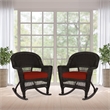 Jeco Wicker Rocker Chair in Black with Red Cushion (Set of 2)