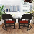 Jeco Wicker Rocker Chair in Black with Red Cushion (Set of 2)
