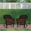 Jeco Wicker Rocker Chair in Black with Red Cushion (Set of 2)