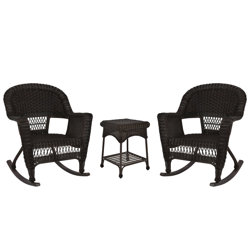 Jeco 3pc Resin Wicker Outdoor Patio Rocker Chair Set in Black