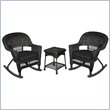 Jeco 3pc Resin Wicker Outdoor Patio Rocker Chair Set in Black with Black Cushion