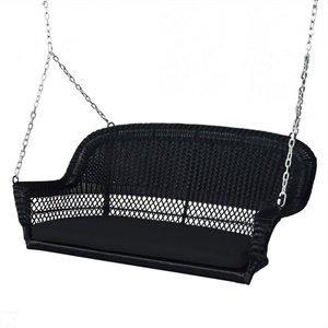 Jeco Wicker Porch Swing in Black with Black Cushion