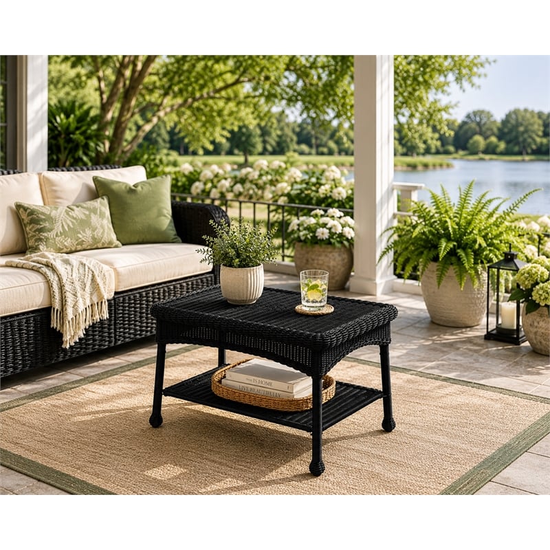 Black Resin Wicker Patio Furniture Coffee Table