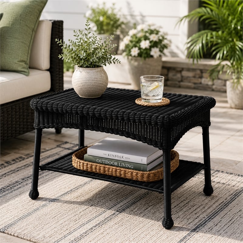 Black Resin Wicker Patio Furniture Coffee Table