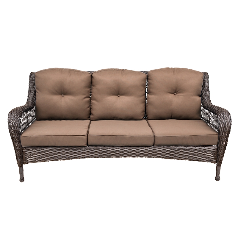 Jeco 6 Piece Resin Wicker Outdoor Patio Seating Set in Espresso/Brown Cushions