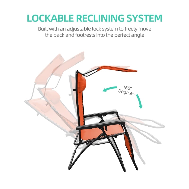 Jeco Oversized Zero Gravity Chair with Sunshade in Orange