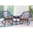 Jeco 3 Piece Wicker Conversation Set in Espresso with Brown Cushions