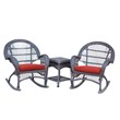 Jeco 3 Piece Wicker Conversation Set in Espresso with Red Cushions