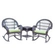 Jeco 3 Piece Wicker Conversation Set in Espresso with Green Cushions