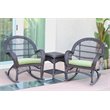 Jeco 3 Piece Wicker Conversation Set in Espresso with Green Cushions