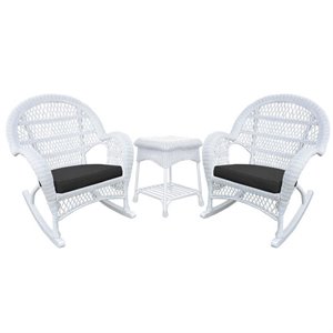 Jeco 3 Piece Wicker Conversation Set in White with Black Cushions