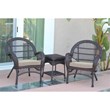 Jeco 3 Piece Resin Wicker Patio Conversation Set in Espresso with Tan Cushions