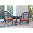 Jeco 3 Piece Resin Wicker Patio Conversation Set in Espresso with Orange Cushion