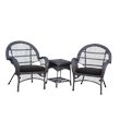 Jeco 3 Piece Wicker Conversation Set in Espresso with Black Cushions