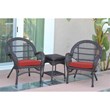 Jeco 3 Piece Resin Wicker Patio Conversation Set in Espresso w/Brick Red Cushion