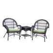 Jeco 3 Piece Wicker Conversation Set in Espresso with Green Cushions