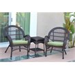 Jeco 3 Piece Wicker Conversation Set in Espresso with Green Cushions