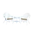 Jeco 3 Piece Wicker Conversation Set in White with Tan Cushions