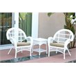 Jeco 3 Piece Wicker Conversation Set in White with Tan Cushions