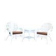Jeco 3 Piece Wicker Conversation Set in White with Brown Cushions