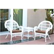 Jeco 3 Piece Wicker Conversation Set in White with Brown Cushions