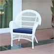 Jeco 3 Piece Wicker Conversation Set in White with Blue Cushions