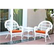 Jeco 3 Piece Wicker Conversation Set in White with Orange Cushions