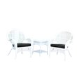 Jeco 3 Piece Wicker Conversation Set in White with Black Cushions