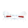 Jeco 3 Piece Wicker Conversation Set in White with Red Cushions