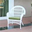 Jeco 3 Piece Wicker Conversation Set in White with Green Cushions