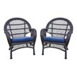 Jeco Wicker Chair in Espresso with Blue Cushion (Set of 2)