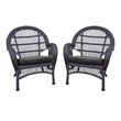 Jeco Wicker Chair in Espresso with Black Cushion (Set of 2)