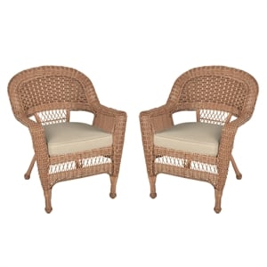 Jeco Wicker Chair in White with Tan Cushion (Set of 2)